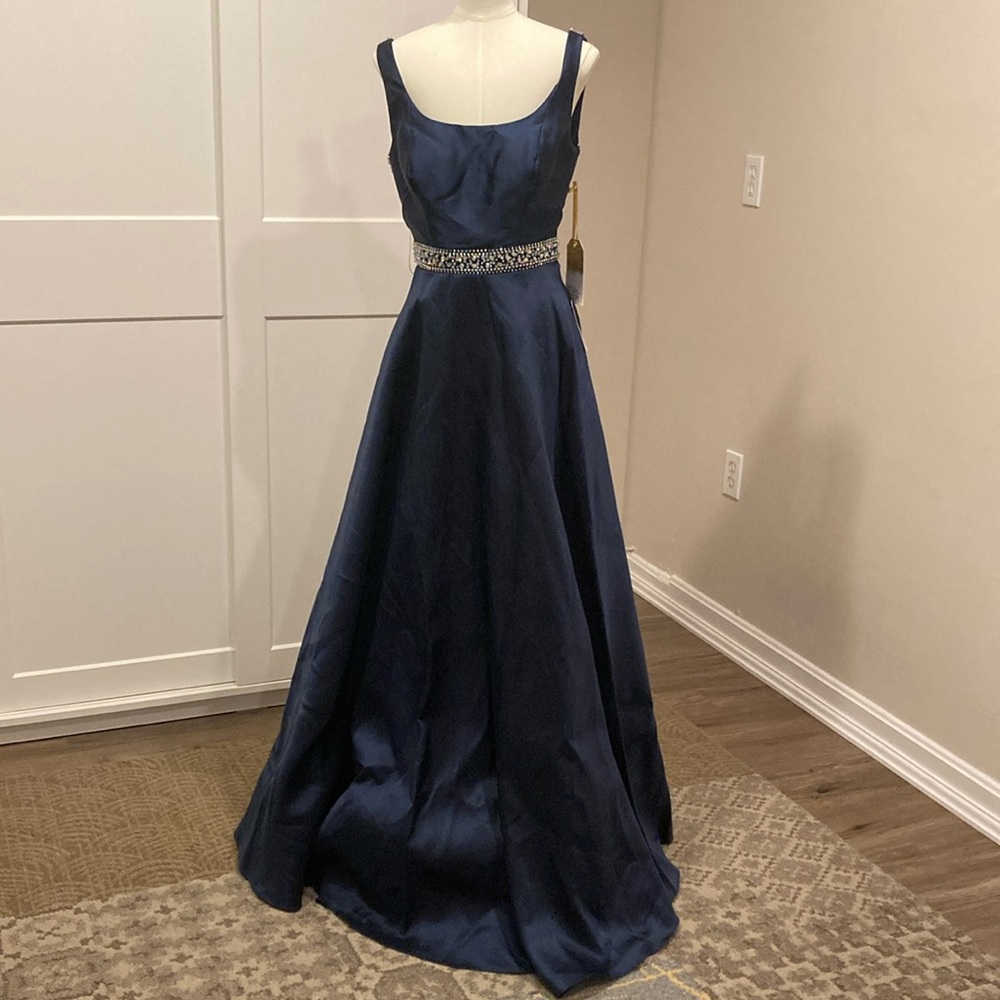 NWT Say Yes to the Prom navy fit and flare evening prom formal dress size 1/2